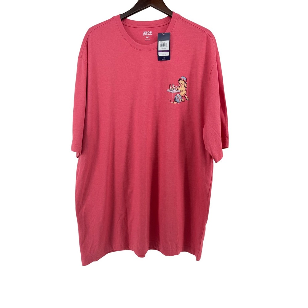 IZOD Saltwater Mens 2XLT Graphic Tee Rapture Rose Pink Beach Dog NWT Summer
